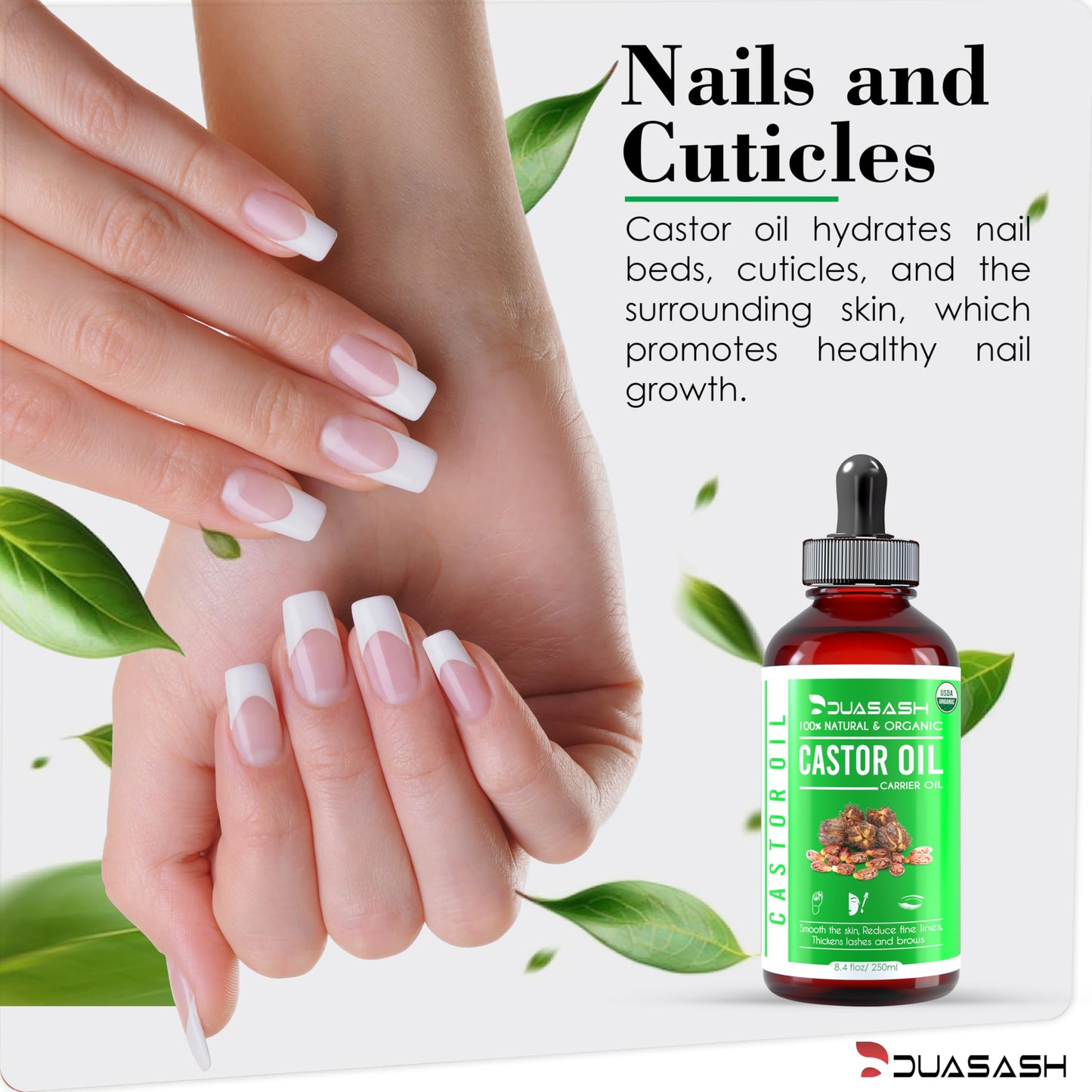 DUASASH Duasash Organic Castor Oil for Eyelashes and Eyebrows 250ml Cold Pressed Castor Oil for Hair Growth Undiluted Hexane Free 100% Natural and Pure Castor Oil for Skin with Brushes For Hair, Beard, Nails