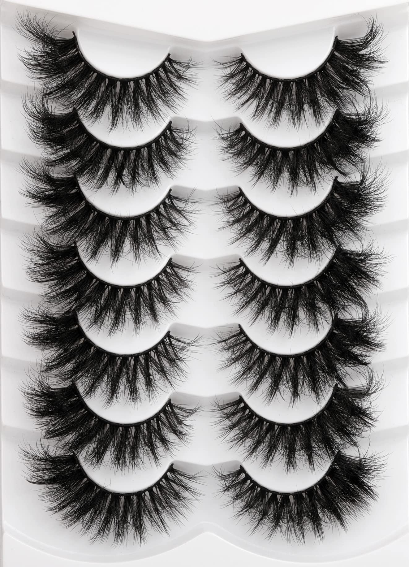Kiromiro Lashes 20mm Fluffy False Eyelashes Thick Volume Dramatic Cat Eye Lashes 7 Pairs Long Strip Wispy Lashes Pack