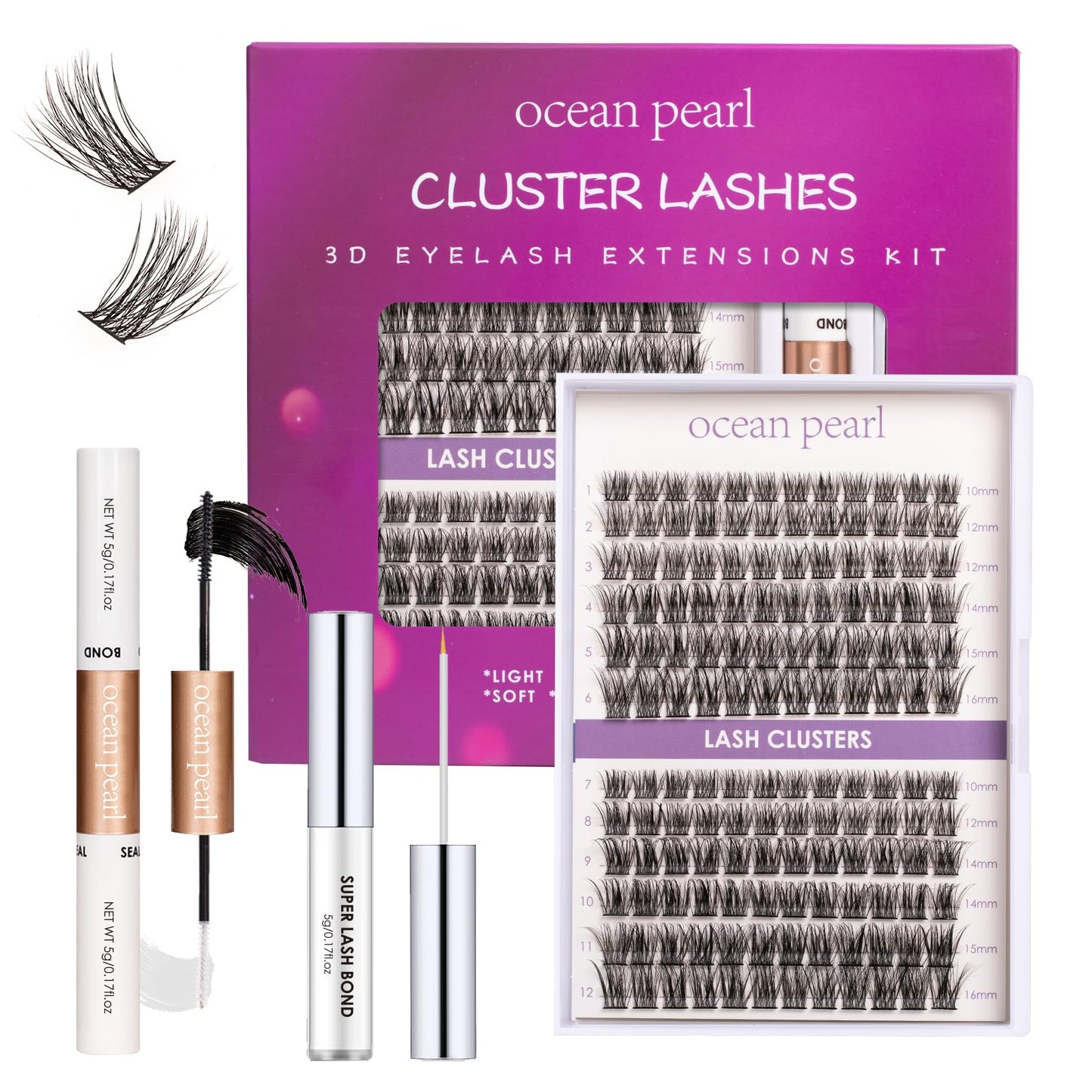 ocean pearl Ocean Pearl Cluster Lashes Kit 144PCS Eyelash Clusters 10-16mm Lash Extension Kit Individual Eyelashes DIY Eyelash Extension Kit Natural Lash Clusters with Bond and Seal Lash Glue-DM25