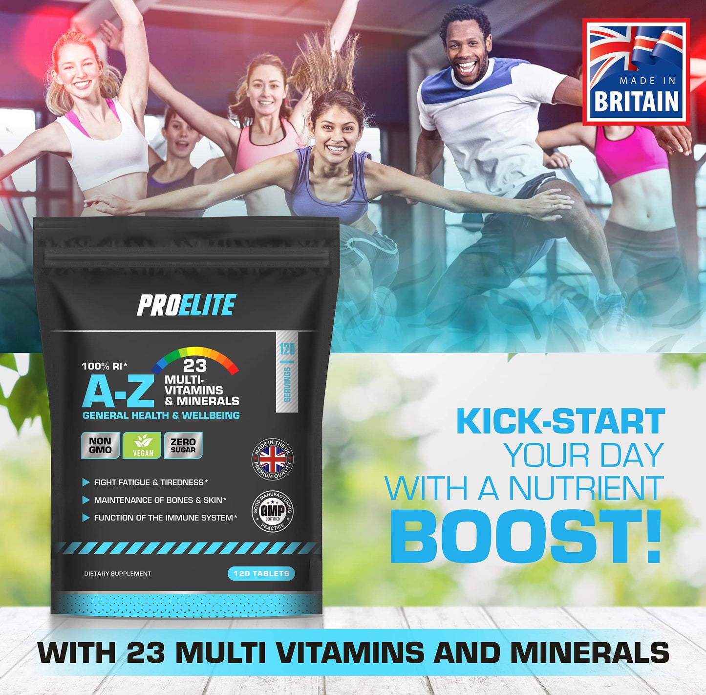 Multivitamins & Minerals - 120 Vegan Tablets - One a Day 100% RDA - 23 Essential Vitamins & Minerals in A-Z Multivitamin Tablet - Made in The UK by PROELITE