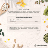 Horbäach Liquid Chlorophyll Drops for Water | 3100mg Per Bottle | 473ml | Vegan Supplement | Mint Flavour | by Horbaach