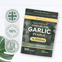 Odourless Garlic Capsules 15000mg | 365 Count | High Strength Garlic Oil | One Year Supply | No Artificial Preservatives | by Carlyle