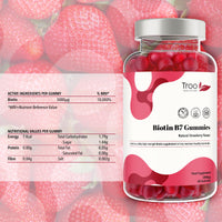 Troo Health Care Biotin 5000mcg Hair, Skin and Nail Growth Support Gummy Supplement - 60 Natural Strawberry Flavour Chewable Gummies - 5 Months Supply – Vegan Friendly – for Men and Women