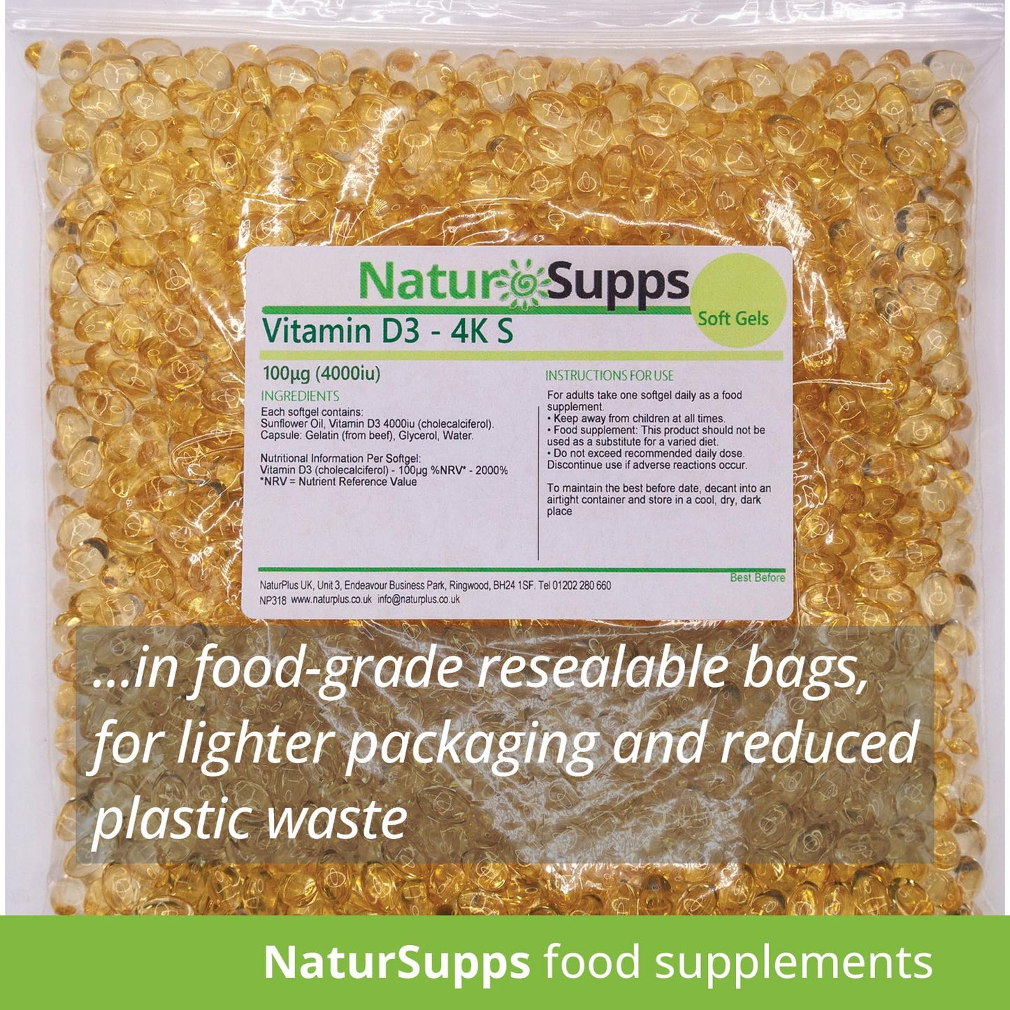 Vitamin D3 4000iu Softgels, 365 Capsules, 1 Year Supply, Support for Bones, Teeth, Immune System and Muscle Function, UK Made by Natur Supps