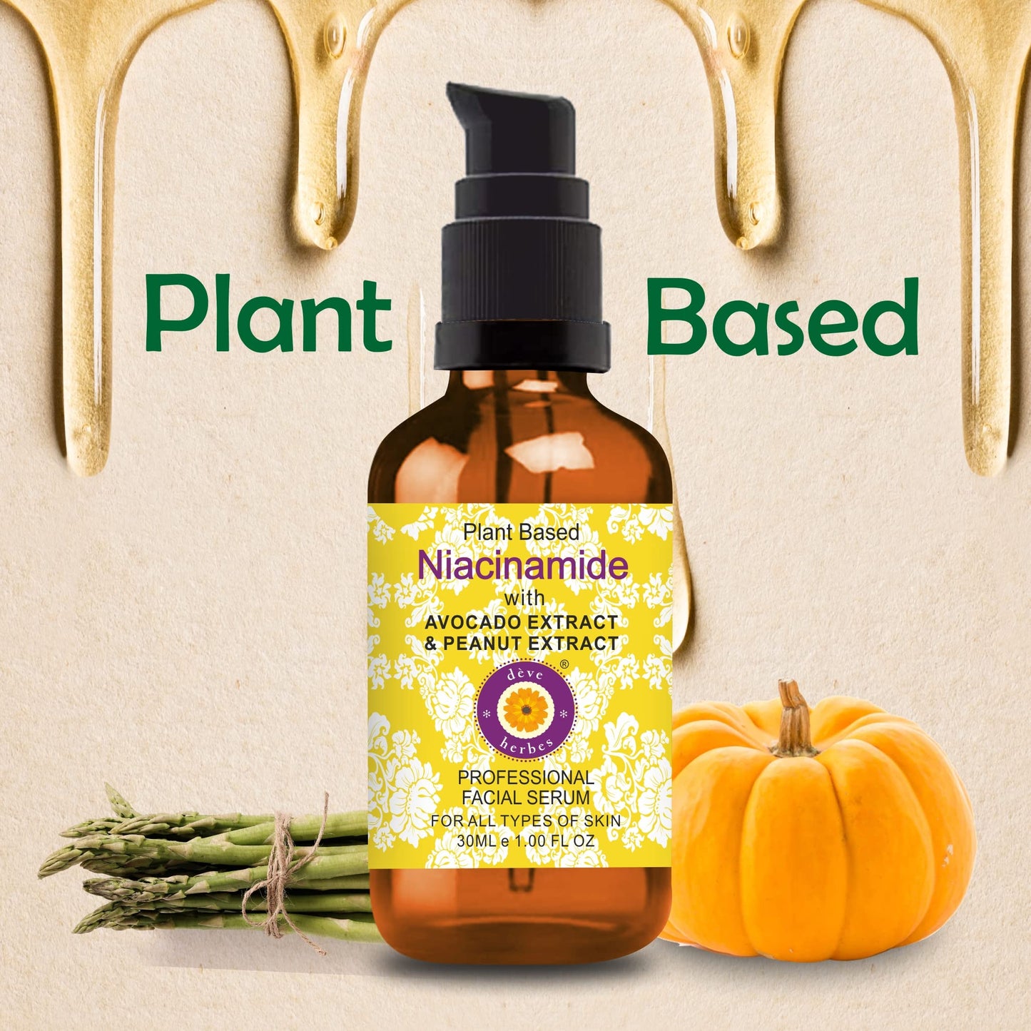 Deve Herbes Plant Based Niacinamide Face Serum with Avocado & Peanut Extract for Personal Care 30ml (1 oz) with Free Pure Vitamin E Oil 10ml (0.33 oz)