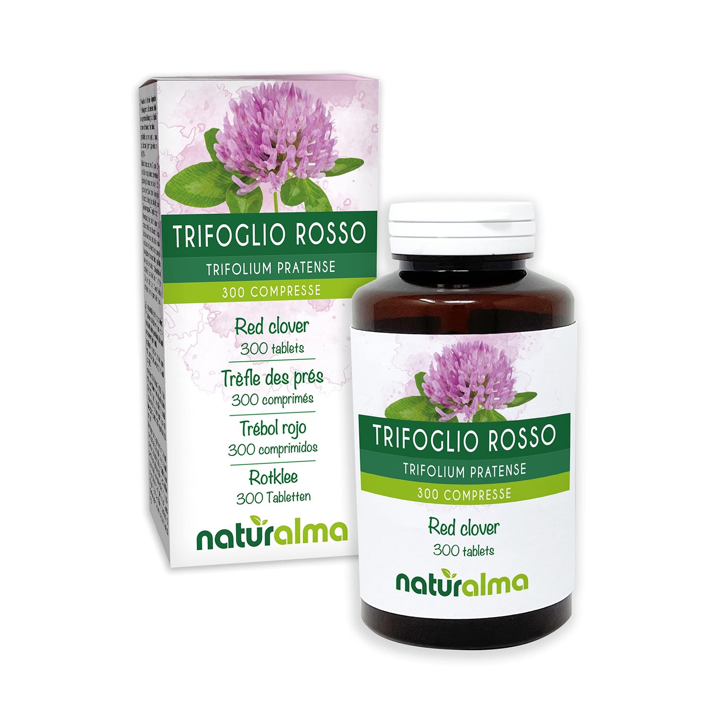 Naturalma Red Clover (Trifolium pratense) herb with Flowers NATURALMA | 150 g | 300 Tablets of 500 mg | Food Supplement | Natural and Vegan