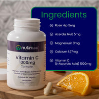 nutriluxe Nutriluxe High Strength Vitamin C 1000mg -120 Capsules - Vitamin C with Acerola Fruit, Rose Hip, Calcium and Magnesium Supplements for Immune System Support Men & Women