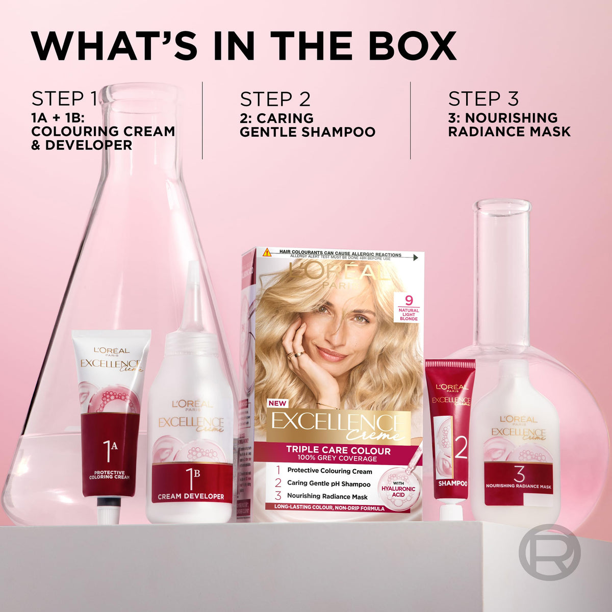 L'Oreal Paris L'Oréal Paris Excellence Crème Permanent Hair Dye, Radiant At-Home Hair Colour with up to 100% Grey Coverage, Pro-Keratin, Up to 8 Weeks of Colour, Colour: 9 Natural Light Blonde