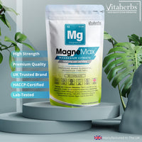 High Strength Magnesium Supplements 1480mg - 90 Magnesium Citrate Capsules - Vegan & Gluten-Free - Providing 444mg High Absorption Elemental Magnesium - MagneMax Magnesium Made in The UK - Vitaherbs