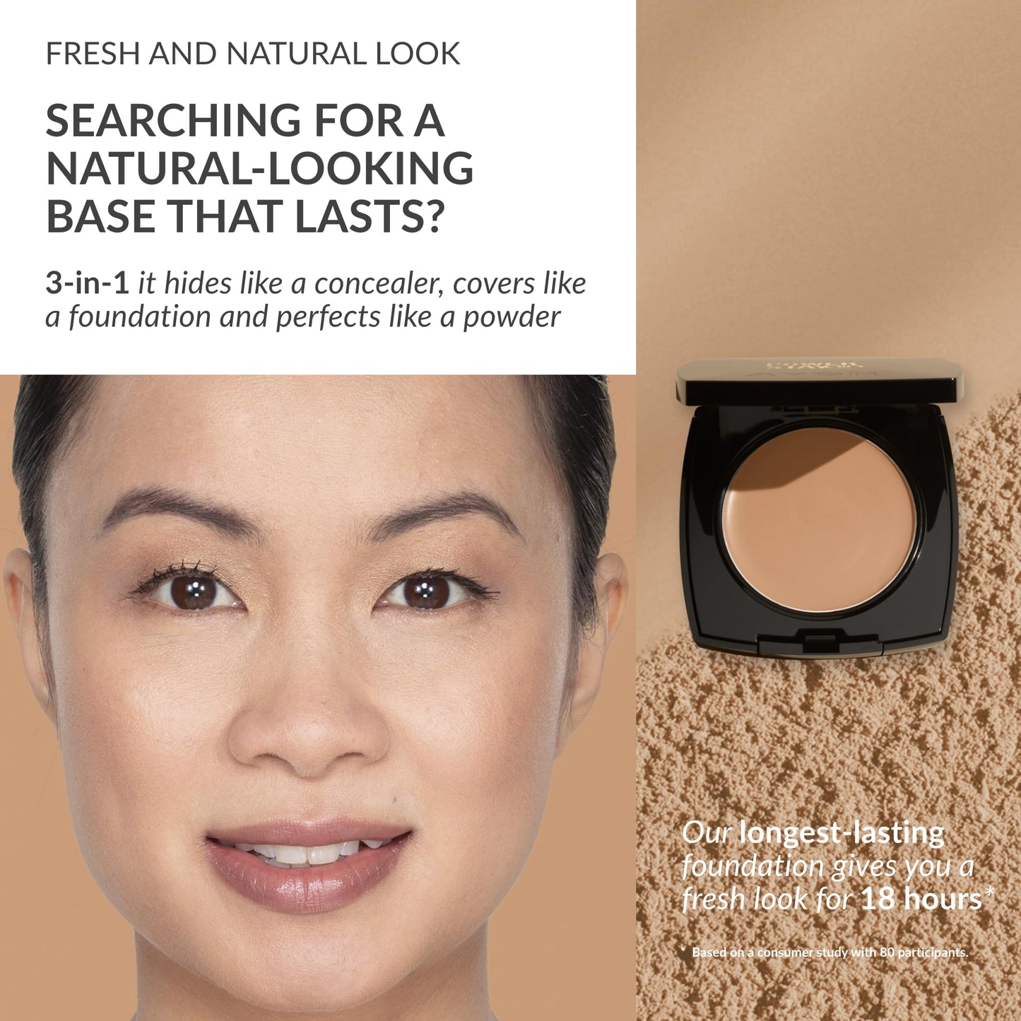 Avon Cream To Powder 3-in-1 Foundation, Concealer and Powder, Long Lasting Foundation Compact, Natural Looking Base that Lasts, SPF 15, 235P, Shell