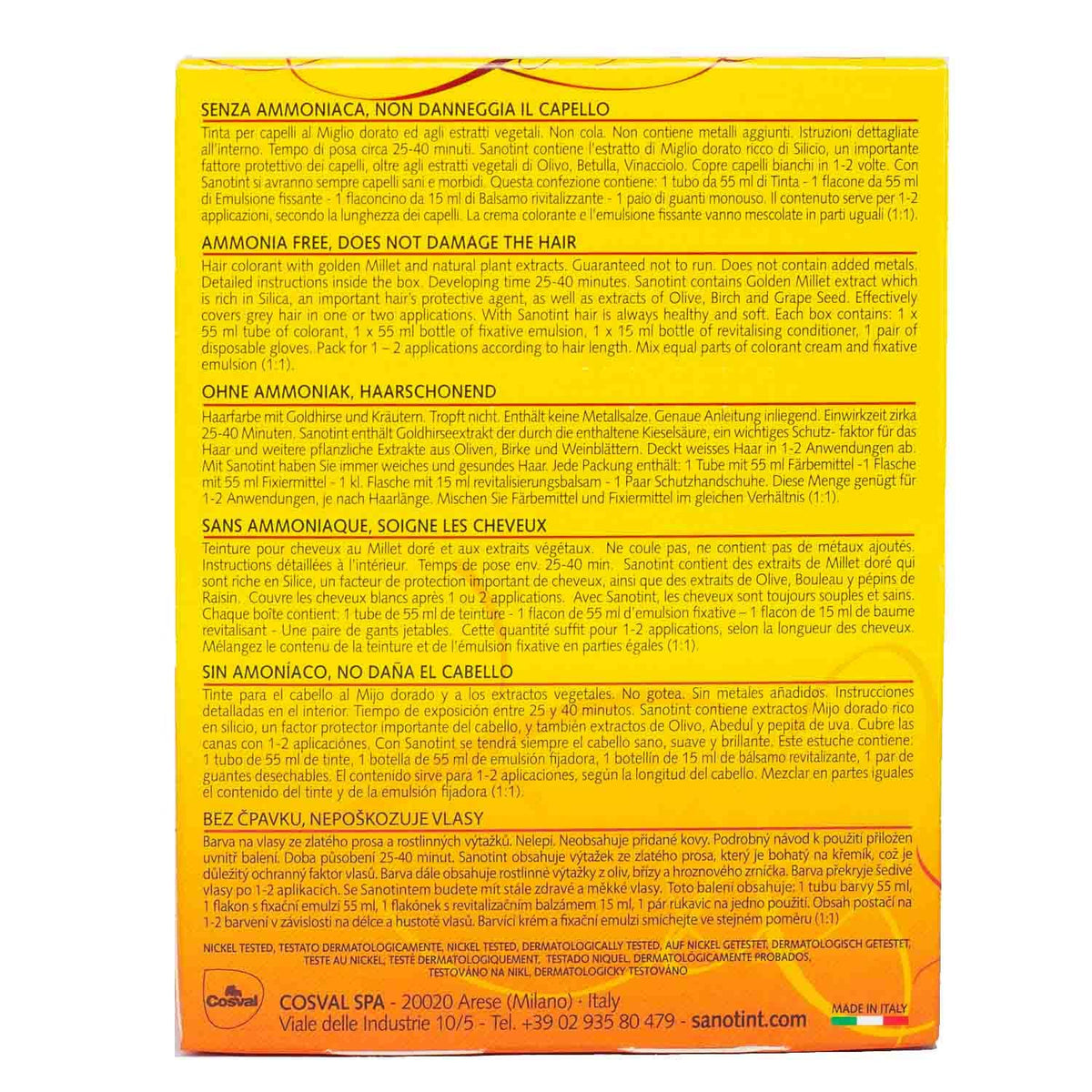 Cosval Sanotint - 4% PPD, no ammonia, very light blonde hair dye 19New Packaging)