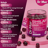 Dr Mar Premium Shilajit Gummies MAX 1500mg - 120 Gummies - 200mg Ashwagandha + 250mg Chaga Mushroom + 20mcg D2 + 50mcg B12 (2 Months Supply)
