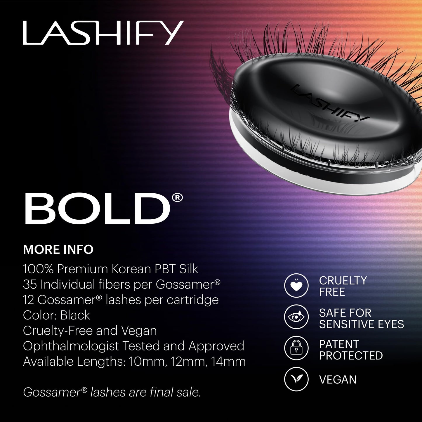 Lashify Bold 14mm Gossamer DIY Eyelash Extensions Refill, Black, Easy False Eyelashes for a Natural Look