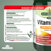 Natures Aid Vitamin D3 1000iu – High Strength Supplement for Bone, Muscle & Immune Support – Vegan, Non-GMO, Gluten-Free – Essential Nutrient – 180 Tablets