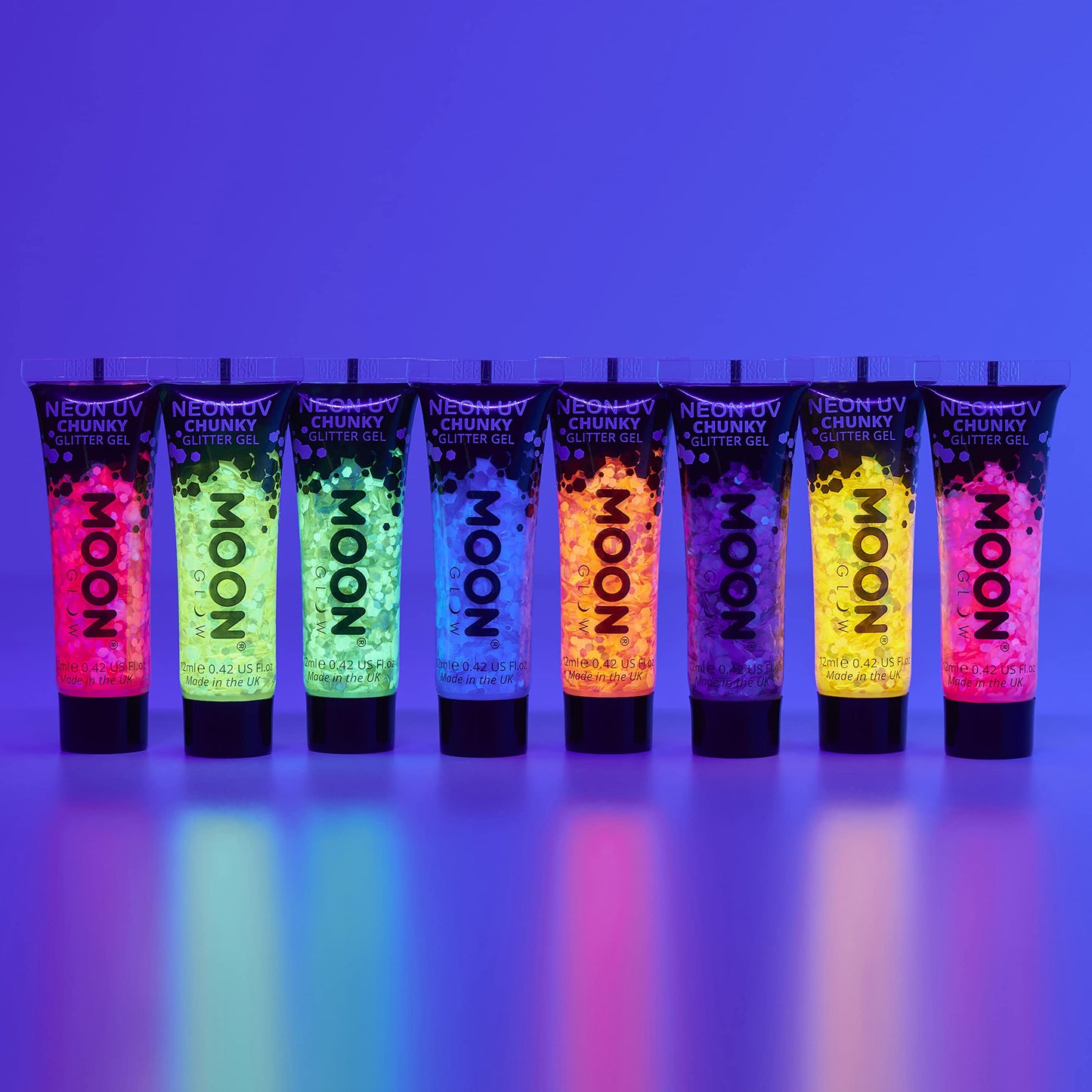 Moon Glow Neon UV Face & Body Chunky Glitter Gel - 12ml - Orange