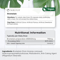 Bromelain High Strength 750mg | 1875 GDU | 90 Vegan Capsules | Digestive Enzyme Supplement | by Carlyle