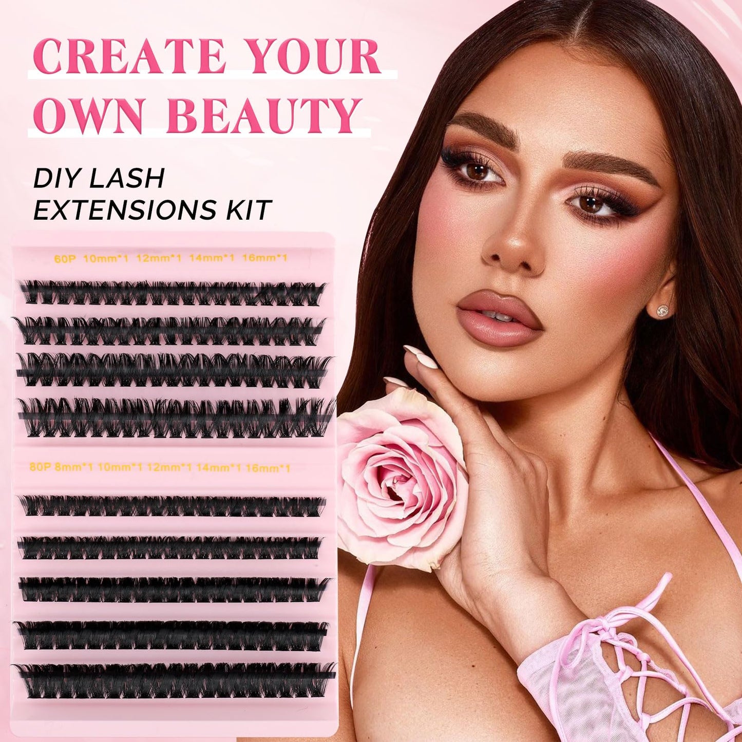 Sixstarhair Eyelashes Individual Kit 60D+80D Cluster Lashes with Tweezers and Lash Bond and Remover Kit Thick Clumpy Lashes Individual Cluster 8-16mm Fluffy Lash Extensions Diy at Home