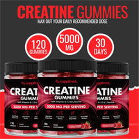 Creatine 120 Gummies Max 5000mg for Men & Women Creatine Monohydrate Plus B12 and L-Taurine Chewable Gummies, Strawberry Flavour 1 Month Supply (1 Count (Pack of 120), Strawberry)