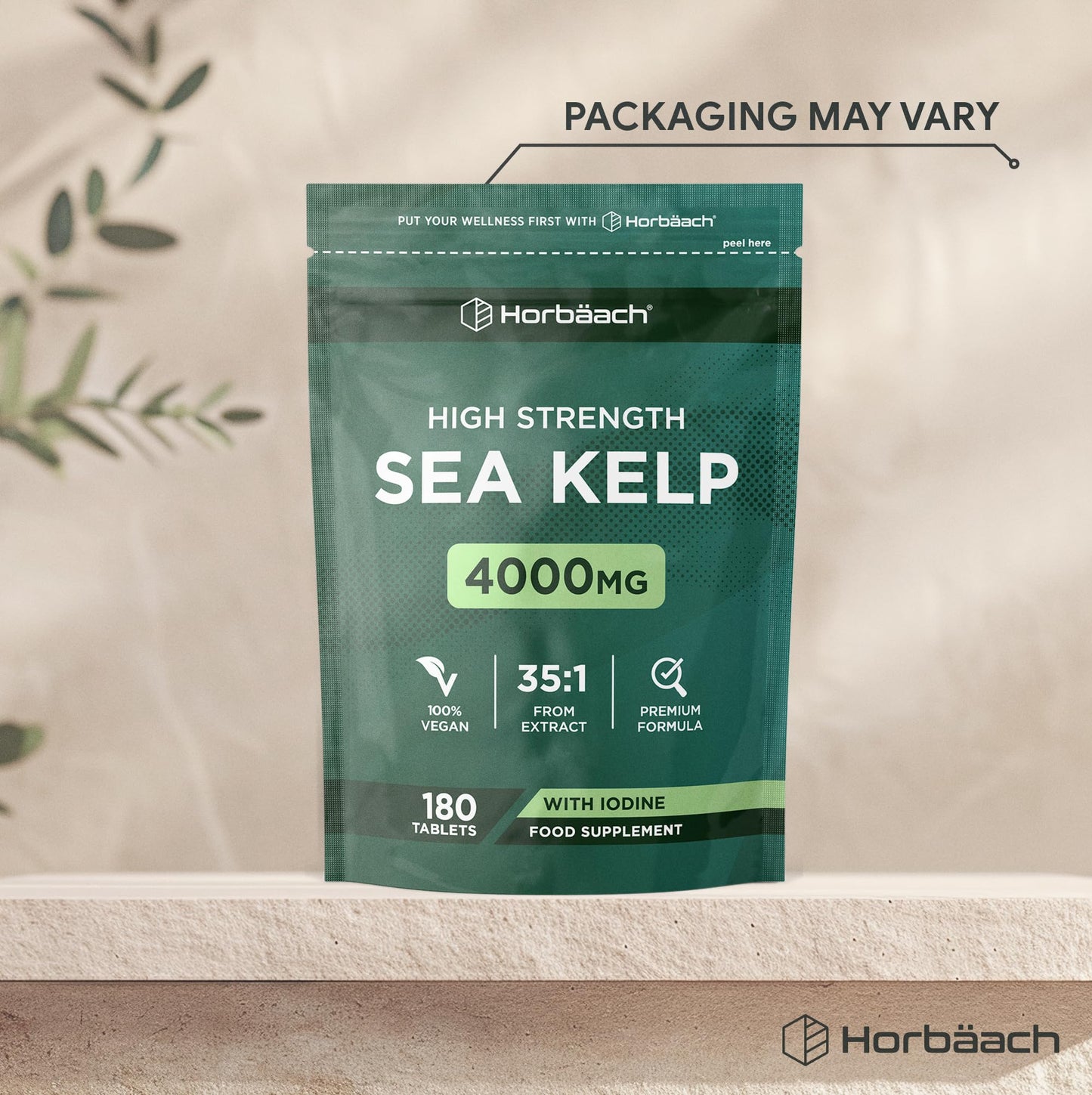 Horbäach Sea Kelp Tablets 4000mg | Natural Source of Iodine | 3 Months Supply | High Strength Kelp Extract | 180 Vegan Tablets | by Horbaach