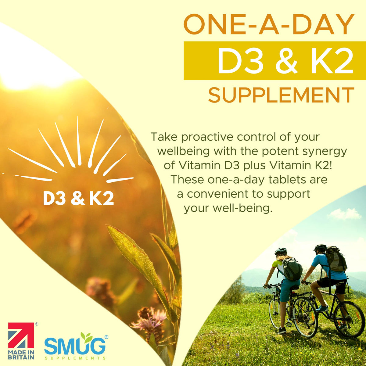 SMUG Supplements Vitamin D3 4000iu & Vitamin K2 100ug MK-7-365 Britsh Made Tablets - Supports Immune System - Promotes Healthy Bones - Vegetarian- for Men and Women
