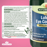 Natures Aid Lutein Eye Complex – High Strength Vision Support with Bilberry, Zinc & Vitamins C, E – Antioxidant Eye Health Supplement – Vegan, No Artificial Additives – 30 Tablets