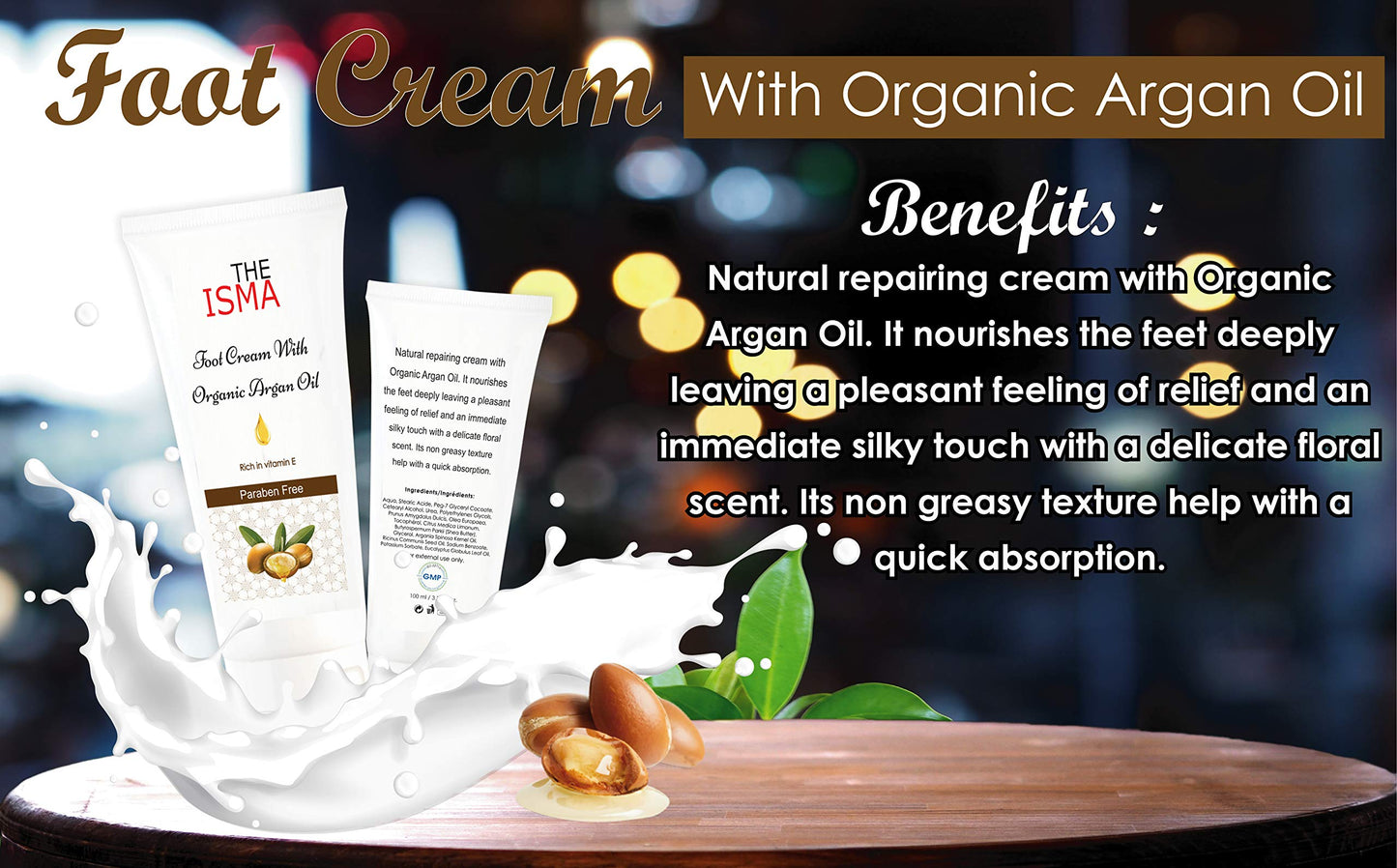 THE ISMA Foot Cream for Renewing Extremely Dry, Rough and Bumpy Feet, Moisturise and Protect Feet, Contain Organic Argan Oil with Vitamin E, 100ml