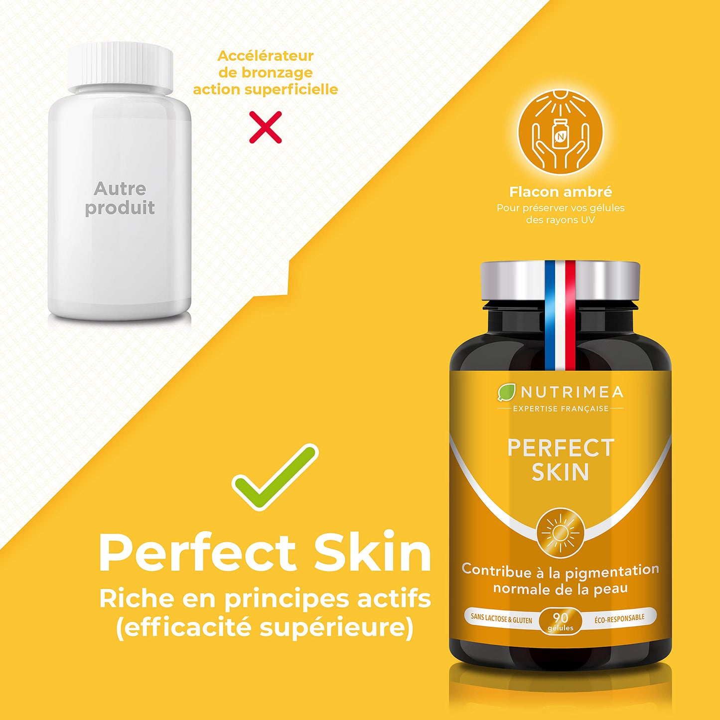 Laboratoires Nutrimea Perfect Skin Capsules - Beta Carotene, Lycopene, Copper and Vitamin E Formula - 60 Vegan Capsules - Gluten Free & GMO-Free - French Expertise - Nutrimea