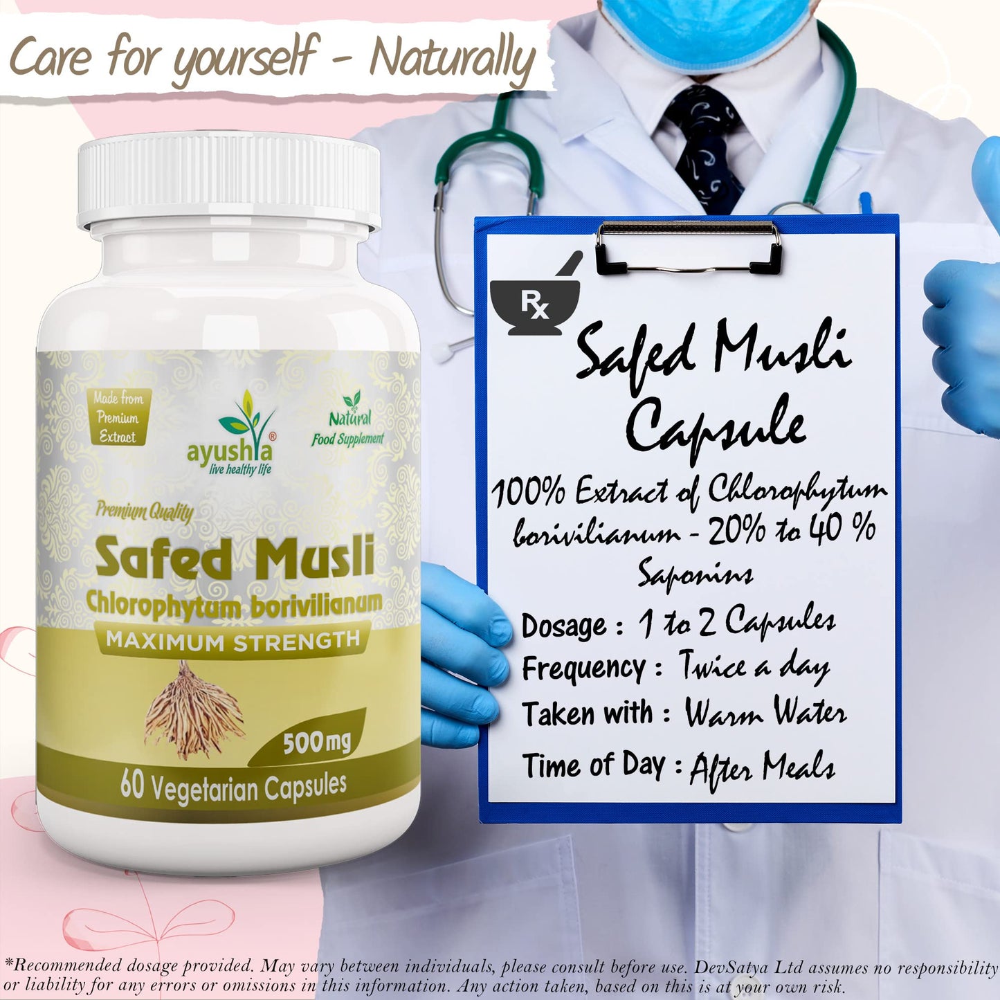 Ayushya Safed Musli Capsule , 60 Capsules, Natural