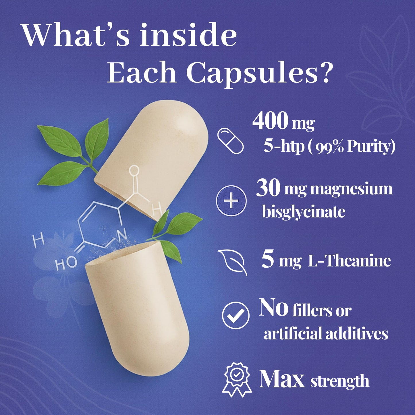 MACOAA 5-HTP Supplement, 4000mg High Strength, 99% Purity 5HTP Griffonia Seed Extract Complex with Magnesium Bisglycinate and L-Theanine, Sleep and Mood Support, 90 Capsules | 3 Month Supply