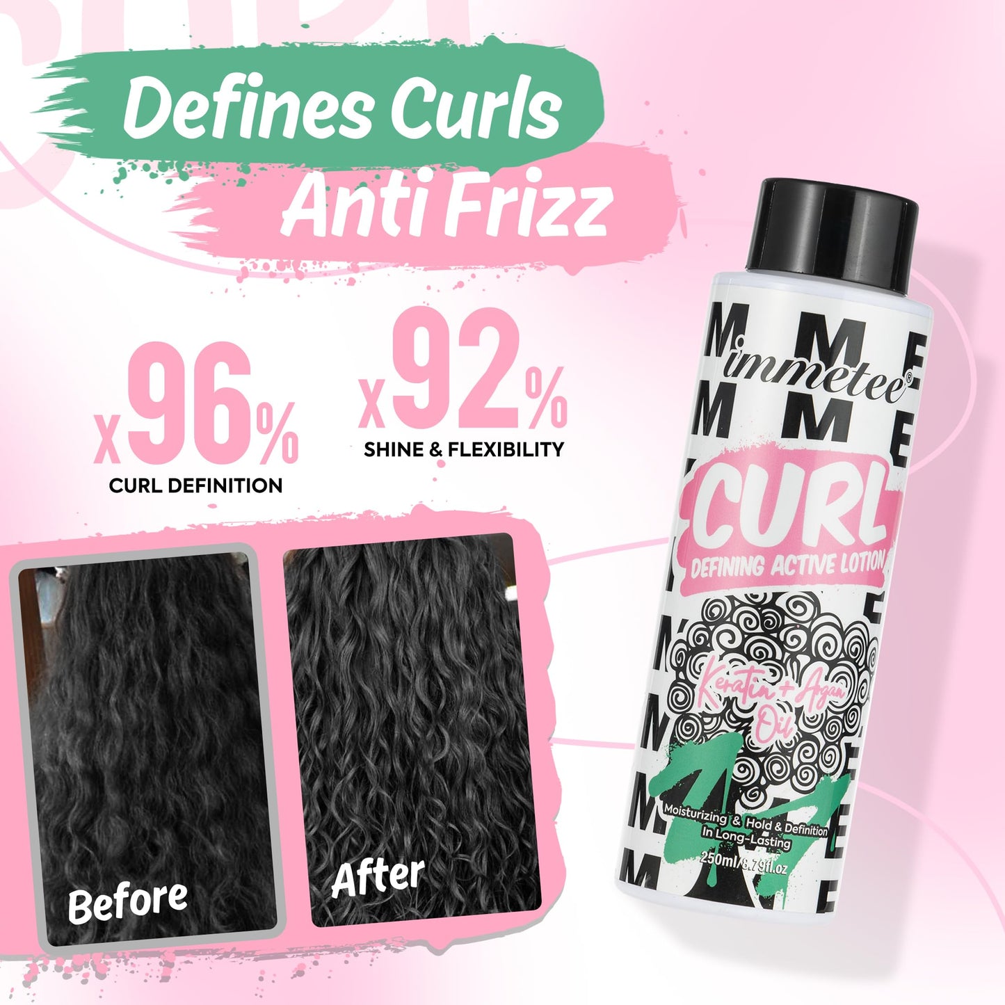 immetee Curl Cream For Curly Hairand Styling Cream,Nourishing Lightweight,Non-Greasy,Smoothes & Defines,Curl Activator For Curly Hair,Smooth And Shiny 250ml