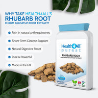 Health4All Rhubarb Root 2500mg 60 Capsules, Natural Laxative Supplement, Reduce Bloating | Digestive Support Vegan Capsules, 2 Months Supply | Made in UK