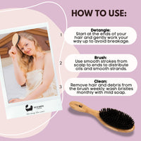 Eco Bath London Bamboo Hair Brush with Boar Bristles - Eco-Friendly Detangling Hairbrush for All Hair Types, Suitable for Women, Men, and Kids