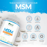Nu U Nutrition MSM 1200mg - 180 Capsules - 3 Month Supply - Methylsulfonylmethanethane with Added Vitamin C and Selenium - High Strength MSM