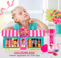 Beauty4Britain Kids Lip Balm Set Sweet Shop - 12 Different Dessert Flavours, Beeswax & Coconut Oil, Colourless, for Girls and Boys