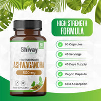 Ashwagandha 1000mg per Serving | 90 Capsules | 45 Day Supply | Vegan Capsules | Pure High Strength Ashwagandha Root Extract Supplement by Shivay Herbals