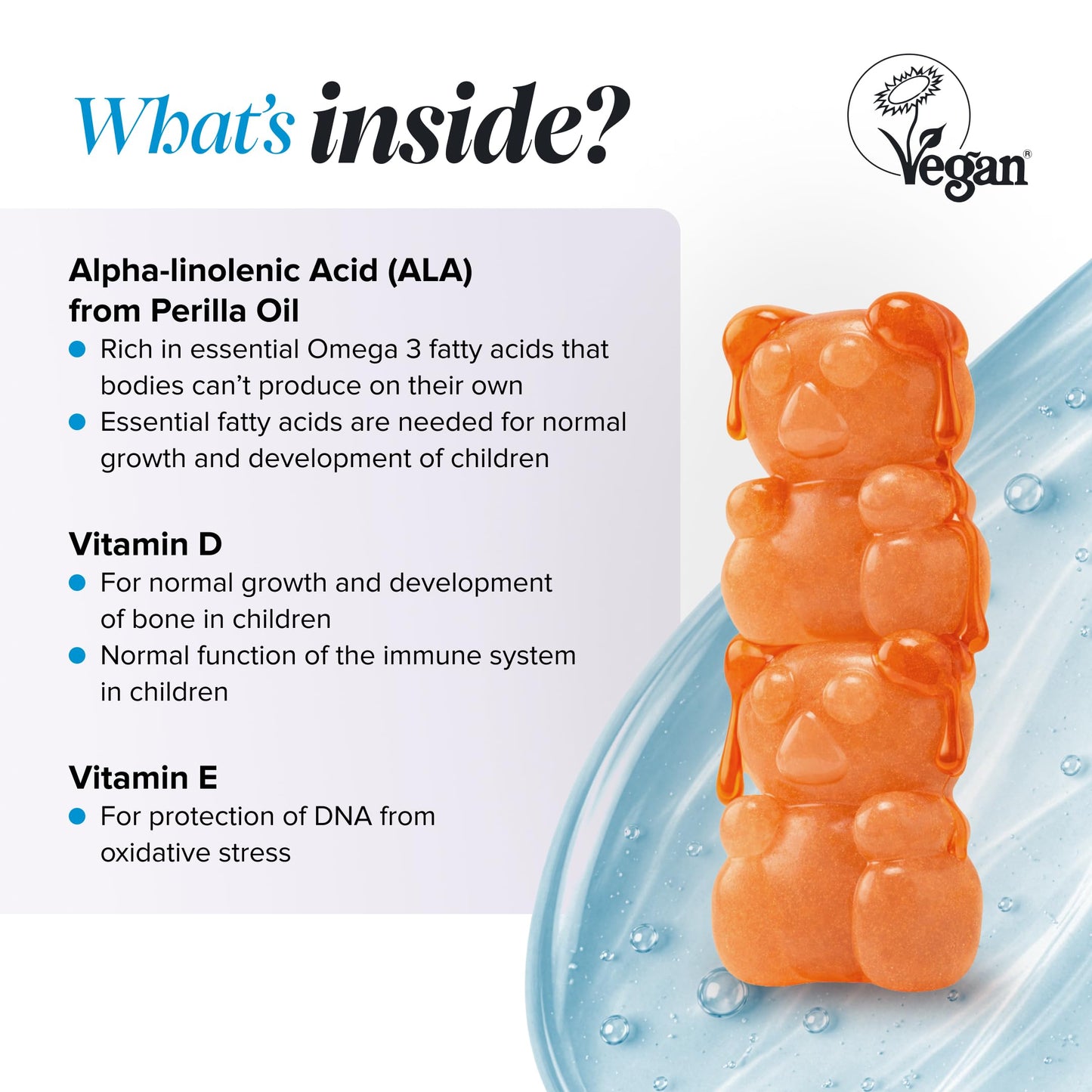 novomins Omega 3 6 9 for Children – with Vitamin D, E, and Perilla Oil 50 mg – Children's Vitamins – Vegan Alternative to Fish Oil – Gluten Free – Omega 3-30 Gummy Bears – Orange Flavour – Novomins