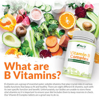 Vitamin B Complex High Strength - 180 Vegan Tablets - 6 Month Supply - Contains All 8 B Vitamins in 1 Tablet - Vitamins B1, B2, B3, B5, B6, B12, Biotin & Folic Acid - Nu U Nutrition