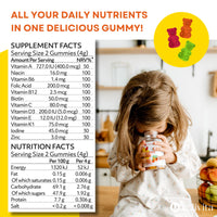 Multivitamin for Kids - Natural Apple and Strawberry Flavour - Low-sugar - with 12 essential Nutrients - Kids Multivitamins Gummies - 100 Vitamin Gummies - with Zinc, A, B6, B12, C, D3, E, K1 Vitamins