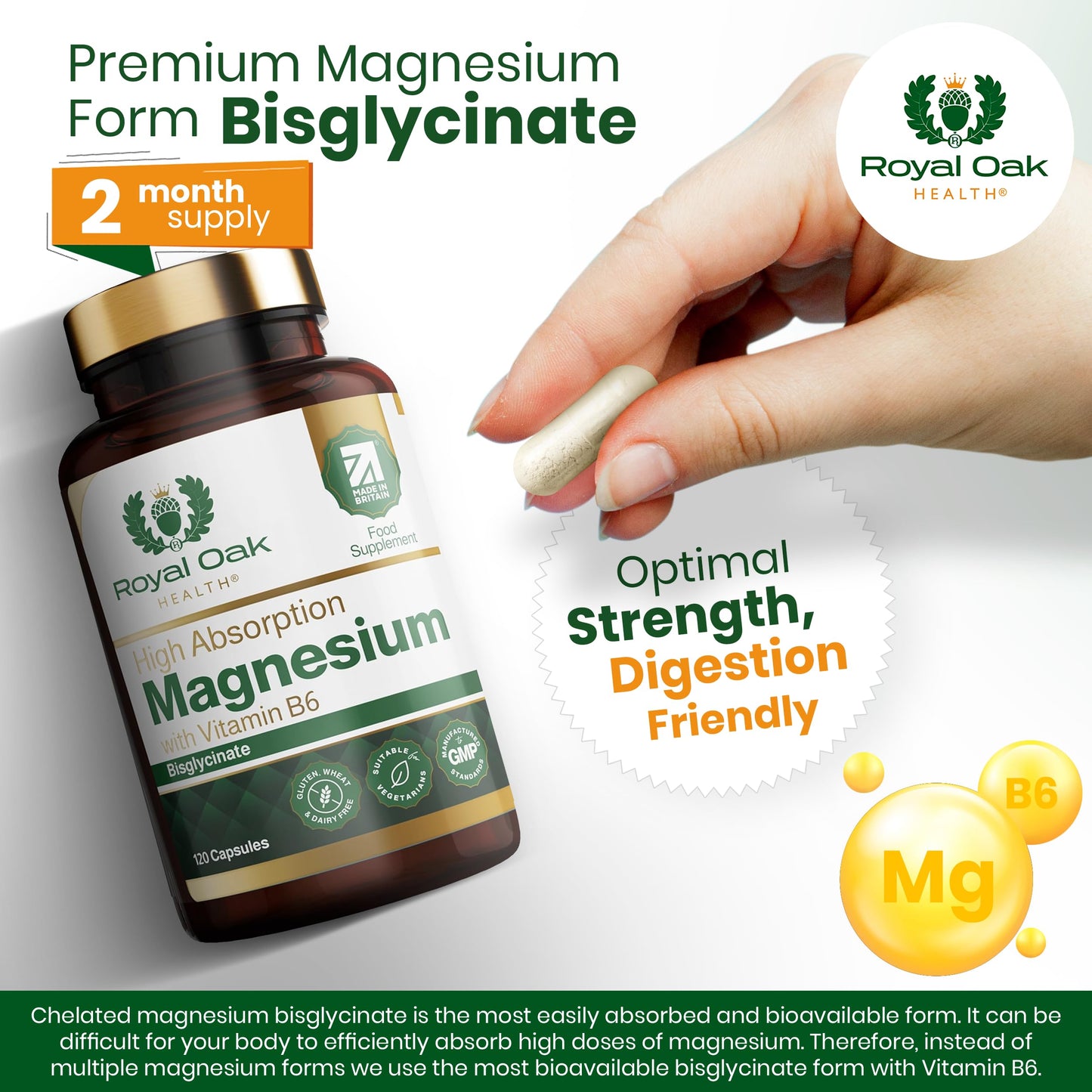 Magnesium (Bisglycinate) with Vitamin B6 x120 Capsules