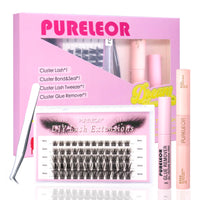 PURELEOR Cluster Lashes DIY Eyelash Extensions Kit with Bond and Seal Lash Applicators Individual Lashes Remover Kit Wispy Fluffy (60pcs 8-16MM)