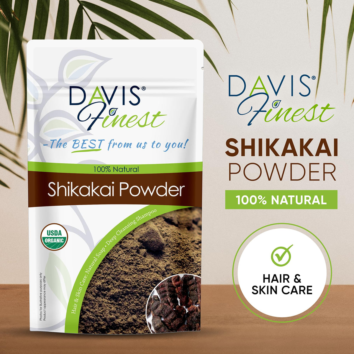 Davis Finest - Shikakai Powder 100g, SLS-free Hair Clarifying Shampoo for Growth, Hair Loss, Breakage, Frizz & Dandruff, Deep Conditioner, Natural Body Wash, Chemical Free, Vegan, Organic