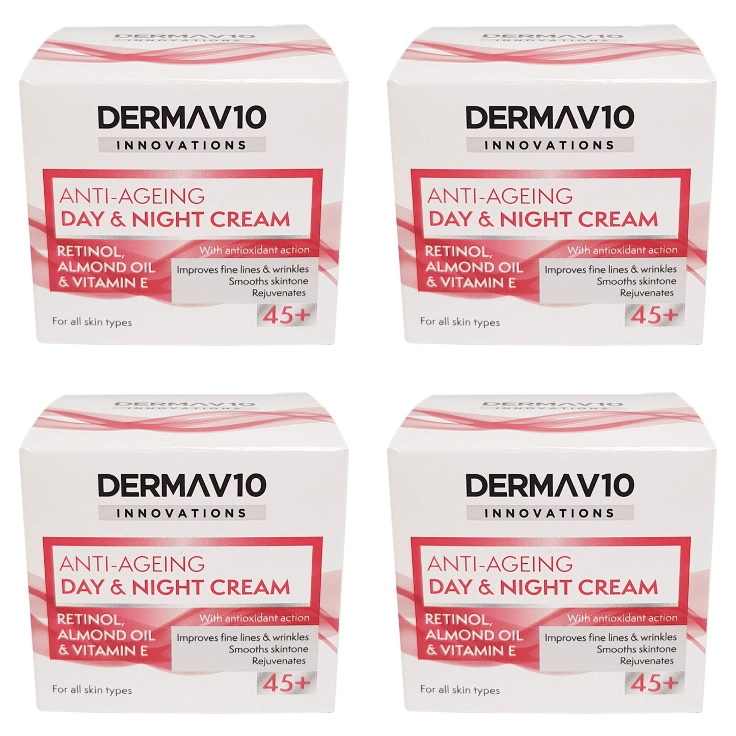Happy Bees Bundle Derma V10 Innovations Day & Night Cream (4 Pack) Total 200 ml (Retinol, 4 Pack)