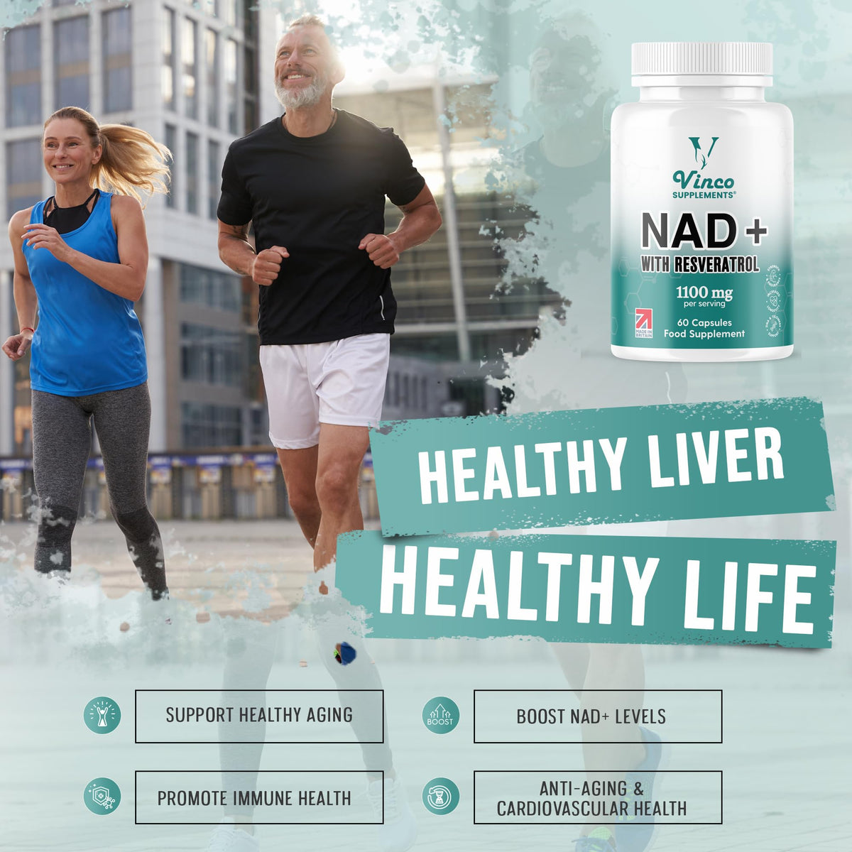 Vinco Supplements NAD + Trans-Resveratrol 1100mg, with Black Pepper 50mg for Superior Absorption, 3-in-1 Advanced Formula to Boost NAD+ Levels, Support Immune Health - 60 Capsules (30 Days Supply)