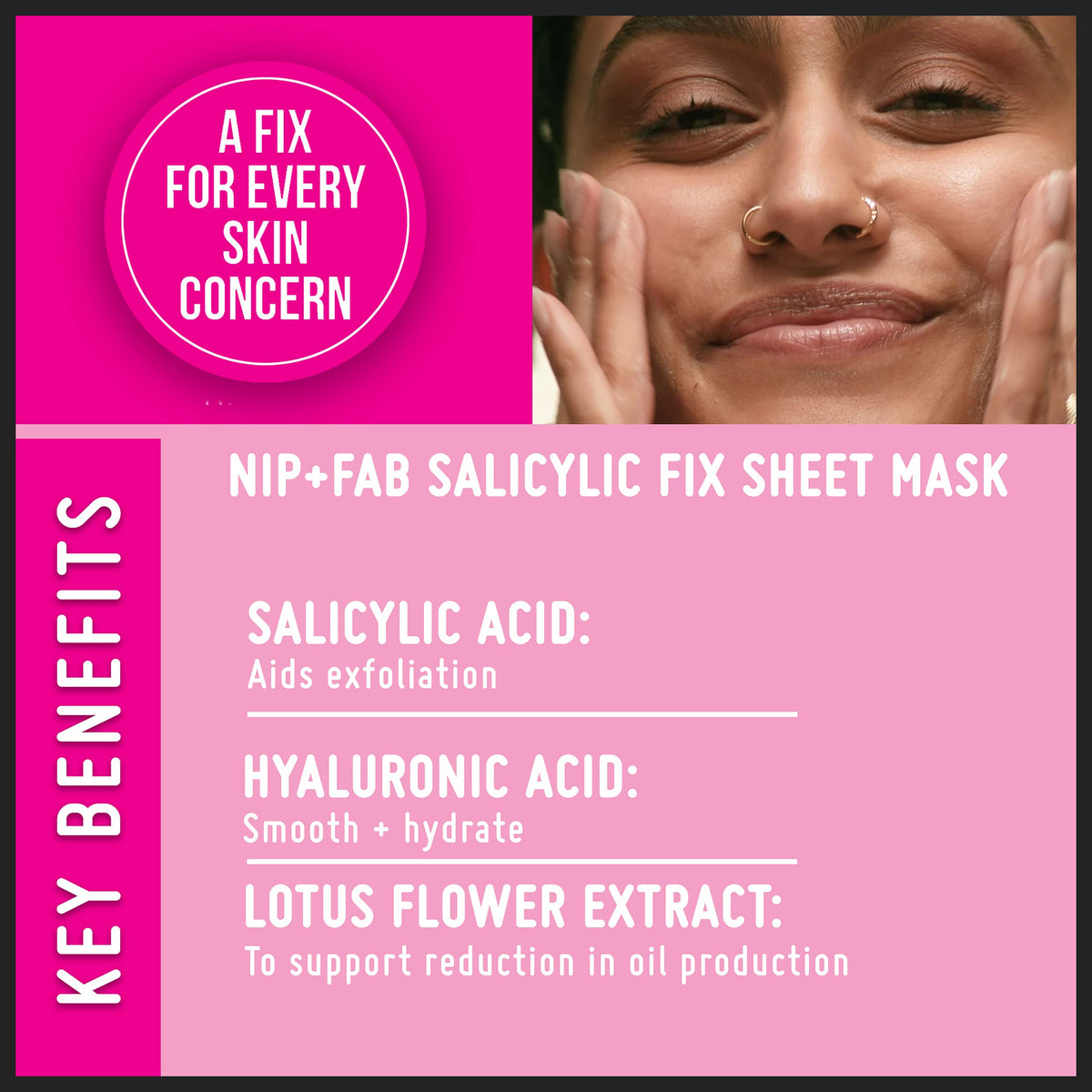 Nip+Fab Nip + Fab Salicylic Acid Fix Sheet Mask for Face with Salicylic Acid, Hyaluronic Acid, Lotus Flower BHA Facial Mask, 24ml