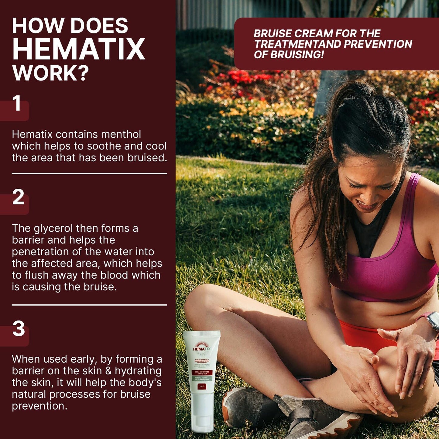 HEMATIX Hematix Bruise Cream - 30g - Clinically Proven Advanced Healing Formula with Glycerol and Menthol for Bruise Prevention - Powerful non-Arnica Bruise Treatment - High Strength Anti-Bruise Balm Gel