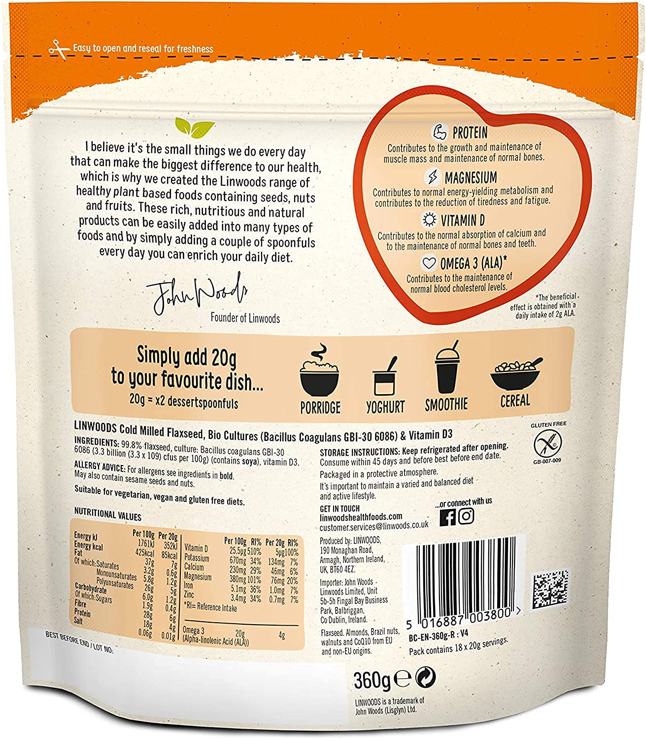 Linwoods (Pack Of 6) - Flaxseed with Probiotic & Vitamin D | LINWOODS