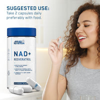 Applied Nutrition NAD+ Resveratrol 500mg per Serving with Vitamin C, Cellular Health, Energy and Healthy Aging Support, Antioxidant Supplement, 60 Capsules (30 Servings)