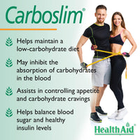 HealthAid Carboslim Capsules – Carb Blocker with White Kidney Bean Extract, Chromium & Green Tea - Metabolism & Weight Management Supplement - Keto & Low Carb Diet Friendly - 60 Vegan Capsules