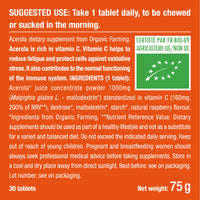 Organic ACEROLA 1000 mg | Natural Vitamin C | Highly Concentrated | Reduces Fatigue, Protects from Oxidative Stress & Strengthens The Immune System | 30 Vegan Tablets | French Expertise