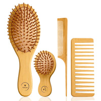 Phoenix Forge Bamboo Hairbrush and Comb Set-Pain-Free Detangling Hair Brush for Curly & Thick Hair — Anti-Breakage & Scalp Massage, Bamboo Eco-Friendly Design